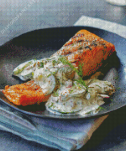 Salmon Fish And Dill Sauce Diamond Painting