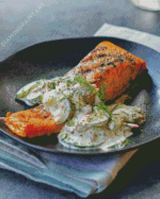 Salmon Fish And Dill Sauce Diamond Painting