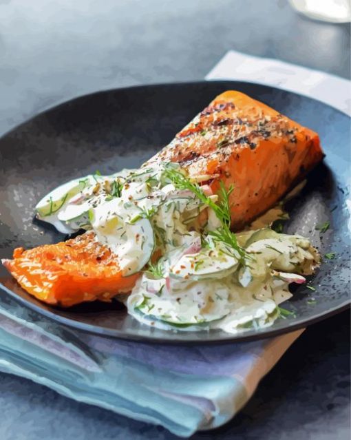 Salmon Fish And Dill Sauce Diamond Painting