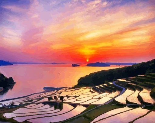 Sunset At Rice Terreces Diamond Painting