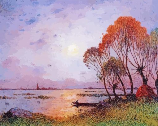 Sunset On The Grande Briere By Ferdinand Du Puigaudeau Diamond Painting