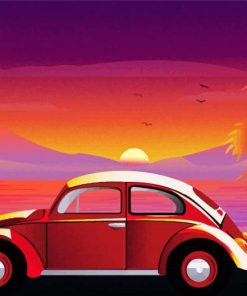 VW Car Sunset Illustration Diamond Painting