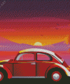 VW Car Sunset Illustration Diamond Painting