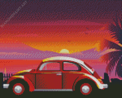 VW Car Sunset Illustration Diamond Painting