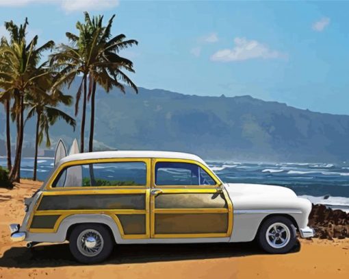 Vintage Woodie On Beach Diamond Painting