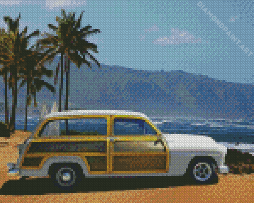 Vintage Woodie On Beach Diamond Painting