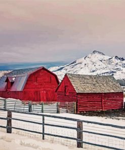 Winter Mountains Farm Diamond Paintings