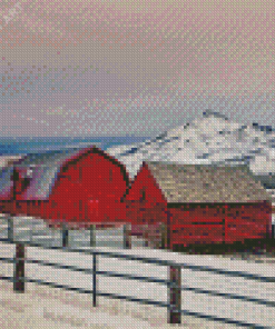 Winter Mountains Farm Diamond Paintings