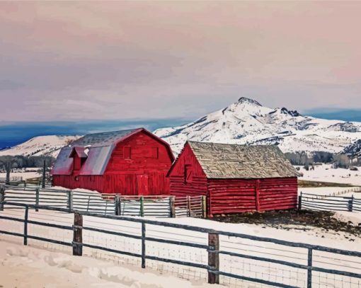 Winter Mountains Farm Diamond Paintings