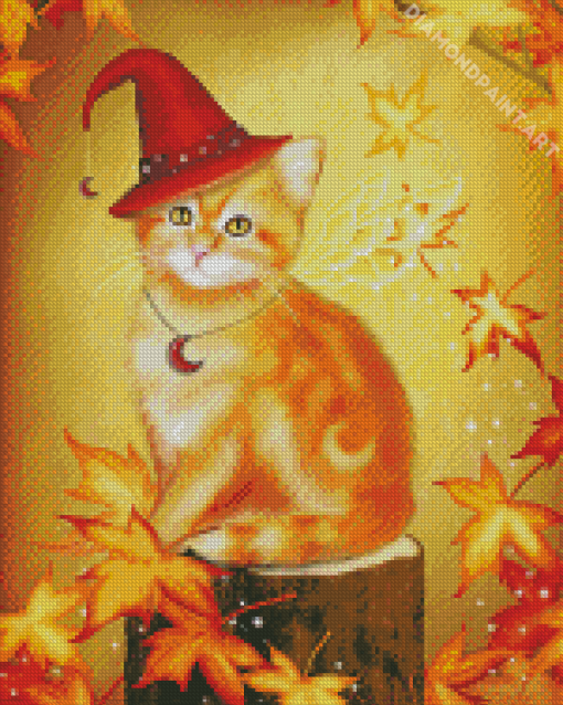 Witch Cat In Autumn Diamond Paintings