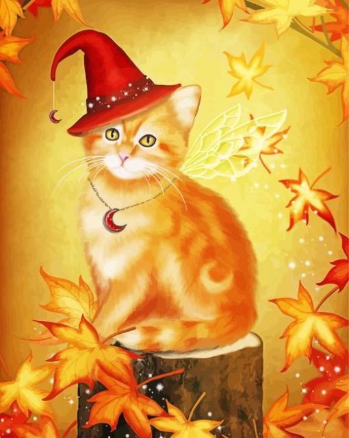 Witch Cat In Autumn Diamond Paintings