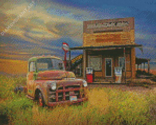 Abandoned Old Gas Station Truck Diamond Painting