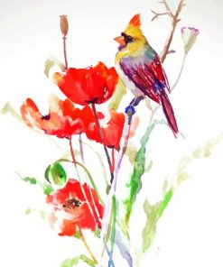 Abstract Poppies And Bird Diamond Painting