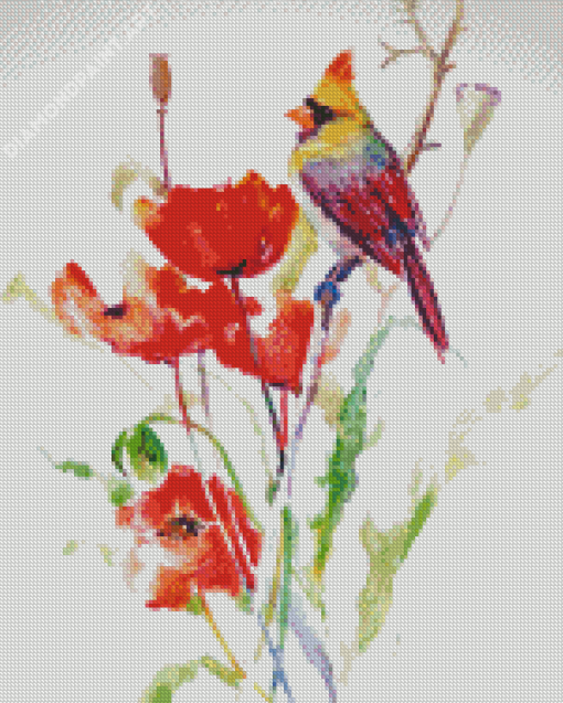 Abstract Poppies And Bird Diamond Painting