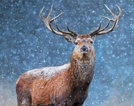 Adorable Deer In Snow Diamond Paintings