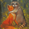 Adorable Fox And Raccoon Diamond Painting