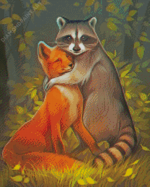 Adorable Fox And Raccoon Diamond Painting