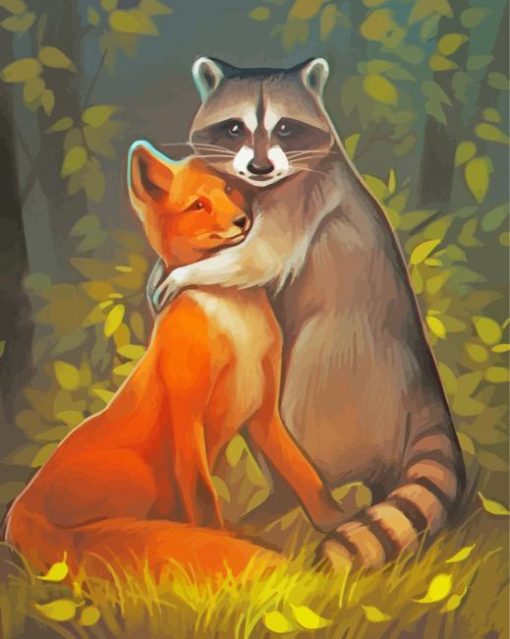 Adorable Fox And Raccoon Diamond Painting