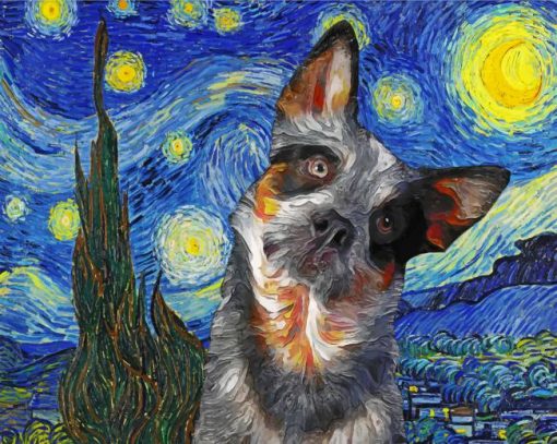 Australian Cattle Dog Blue Heeler Art Van Gogh Diamond Painting