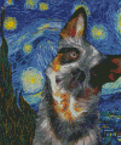 Australian Cattle Dog Blue Heeler Art Van Gogh Diamond Painting