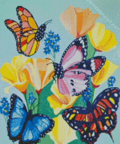 Beautiful Flowers With Butterflies Art Diamond Painting