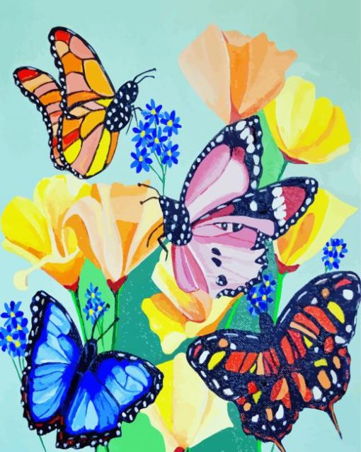 Beautiful Flowers With Butterflies Art Diamond Painting