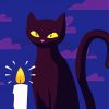 Black Cat And Candle Illustration Diamond Painting