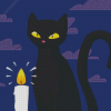 Black Cat And Candle Illustration Diamond Painting