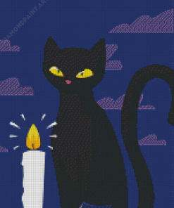 Black Cat And Candle Illustration Diamond Painting