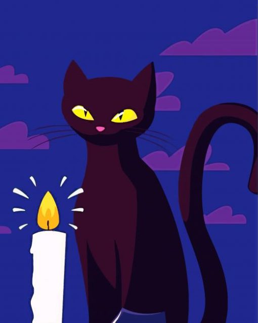 Black Cat And Candle Illustration Diamond Painting