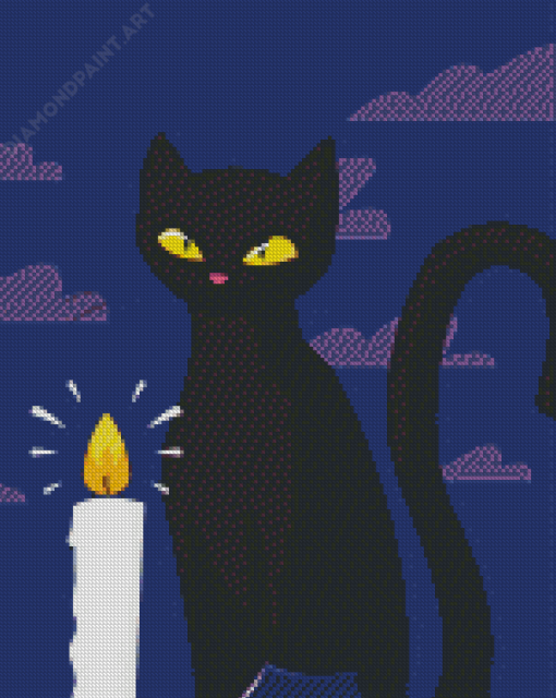 Black Cat And Candle Illustration Diamond Painting