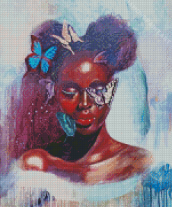 Black Woman With Butterflies Diamond Painting