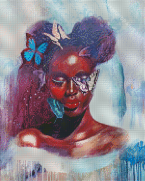 Black Woman With Butterflies Diamond Painting