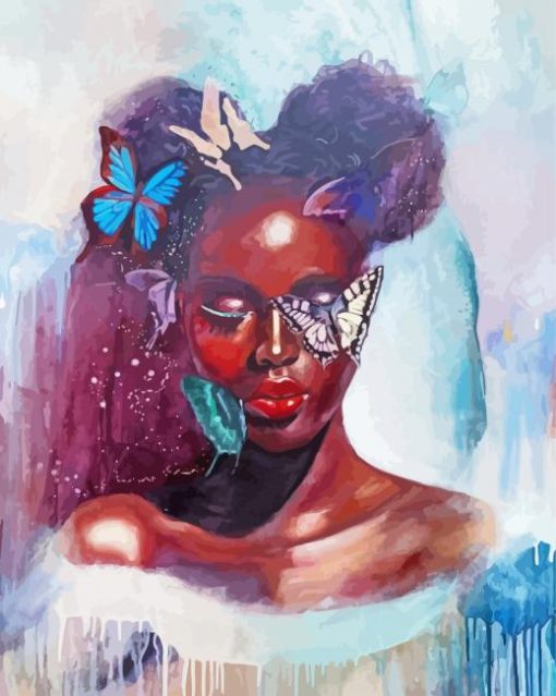 Black Woman With Butterflies Diamond Painting