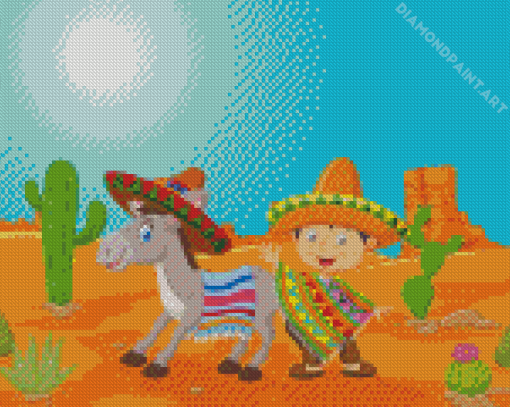 Boy And Donkey Desert Art Diamond Painting