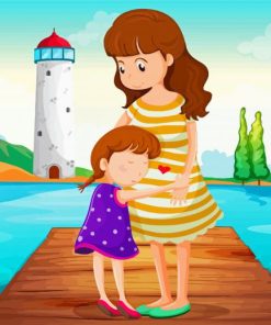 Cartoon Mother Hugging Girl Diamond Painting