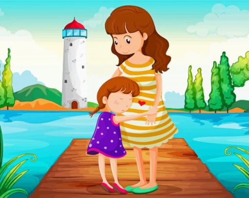 Cartoon Mother Hugging Girl Diamond Painting