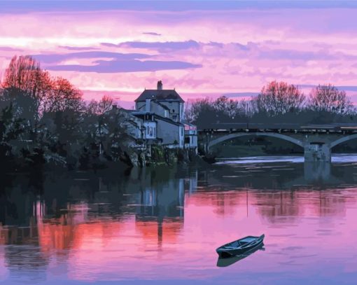 Chinon Bridge At Sunset Diamond Painting