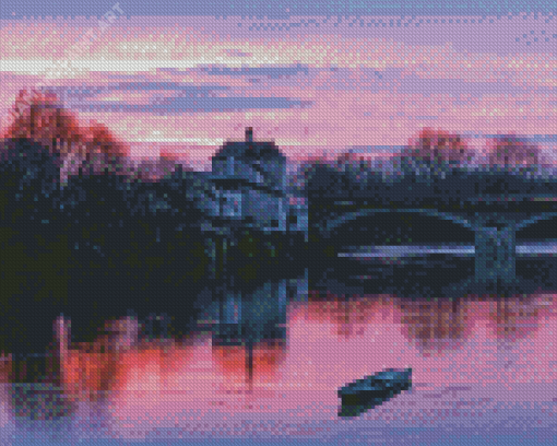 Chinon Bridge At Sunset Diamond Painting