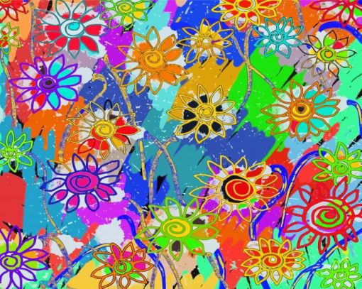 Colorful Funky Flowers Art Diamond Painting