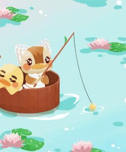 Cute Friends Fishing Diamond Painting