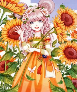 Cute Sunflower Anime Girl Diamond Painting