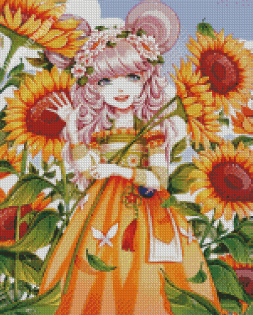 Cute Sunflower Anime Girl Diamond Painting