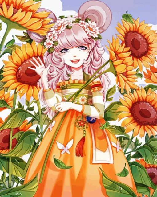 Cute Sunflower Anime Girl Diamond Painting