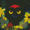 Cute Black Cats And Flowers Art Diamond Paintings