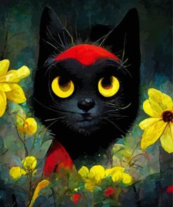 Cute Black Cats And Flowers Art Diamond Paintings