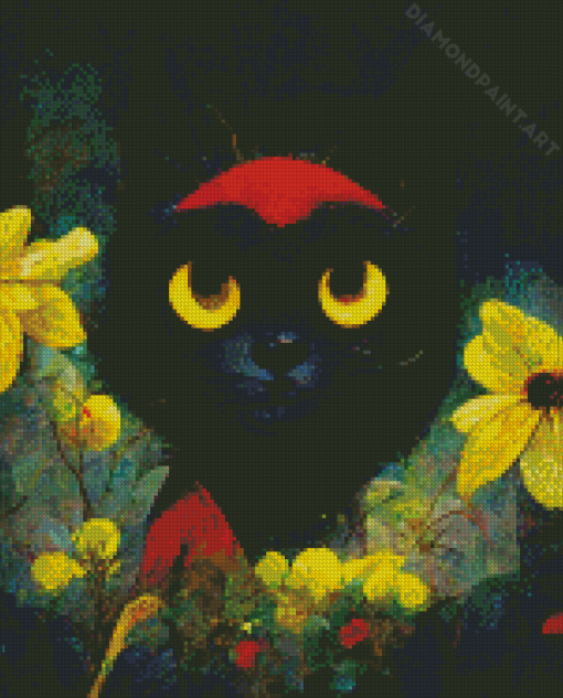 Cute Black Cats And Flowers Art Diamond Paintings