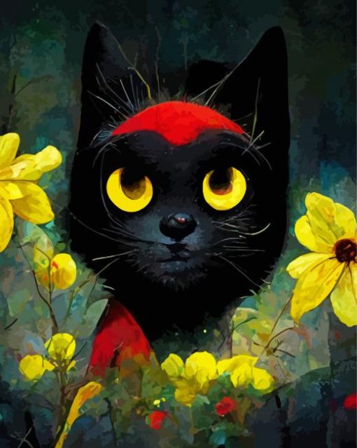 Cute Black Cats And Flowers Art Diamond Paintings