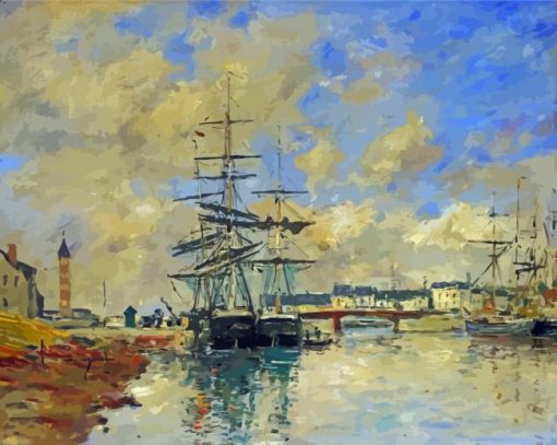 Deauville Harbor By Eugene Boudin Diamond Painting