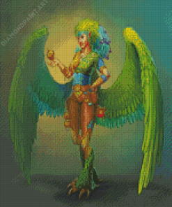 Green Fantasy Bird Diamond Painting